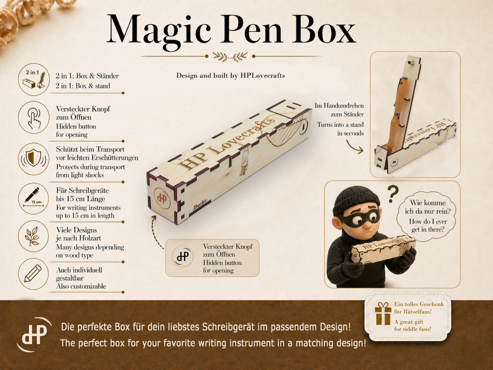 Buchenkugelschreiber, inkl. Magic Pen Box