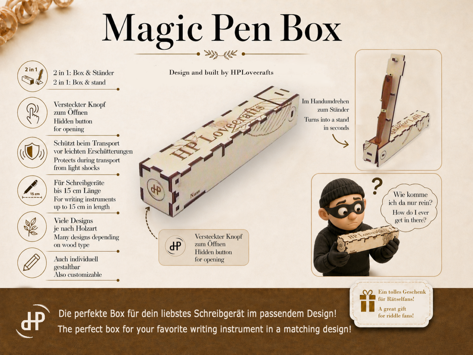 Nusskugelschreiber, inkl. Magic Pen Box