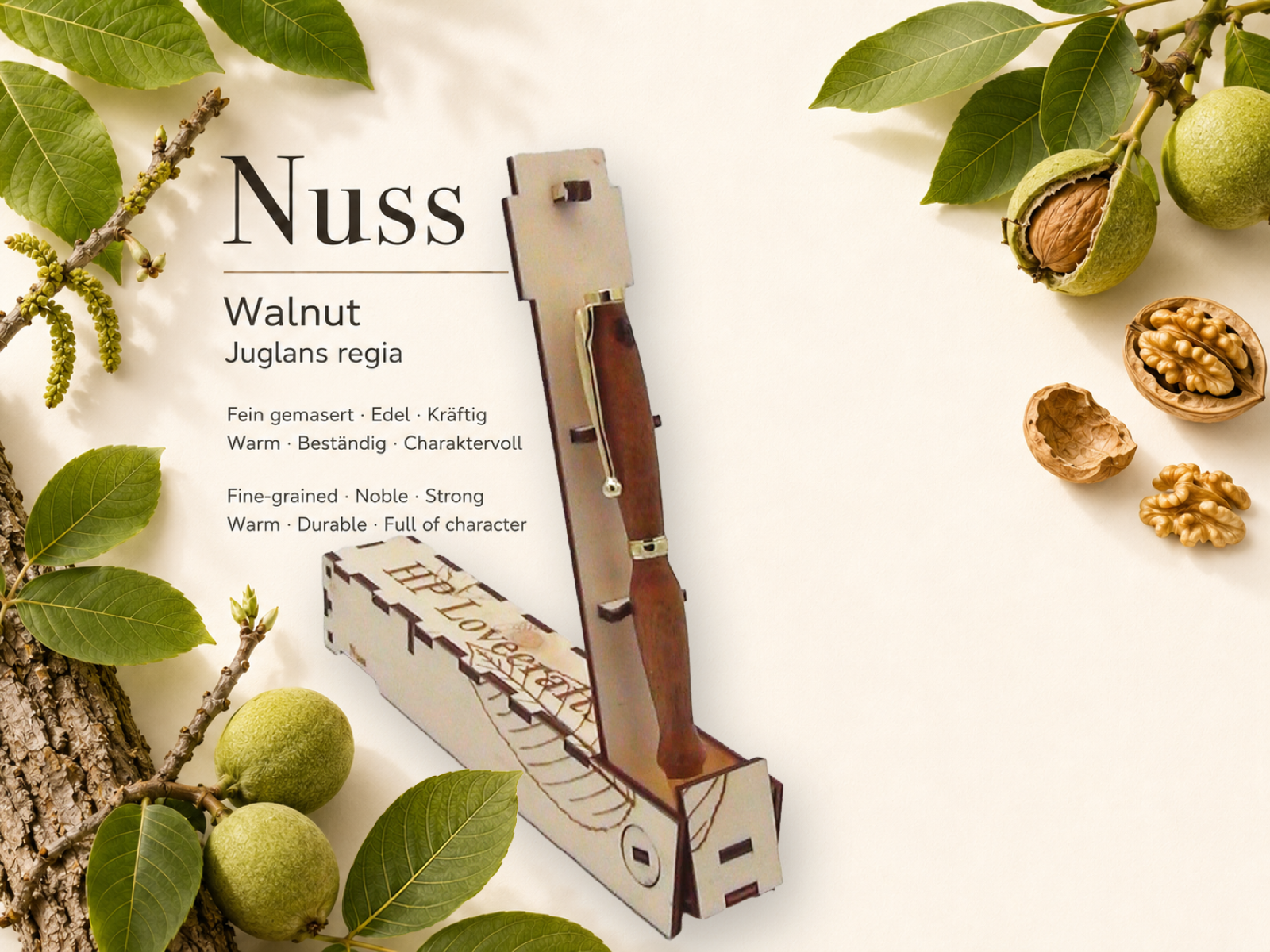 Nusskugelschreiber, inkl. Magic Pen Box