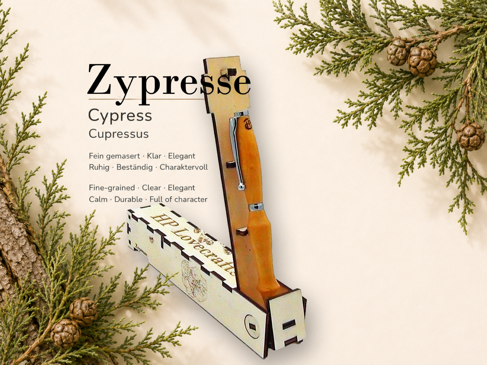 Zypressenkugelschreiber, inkl. Magic Pen Box